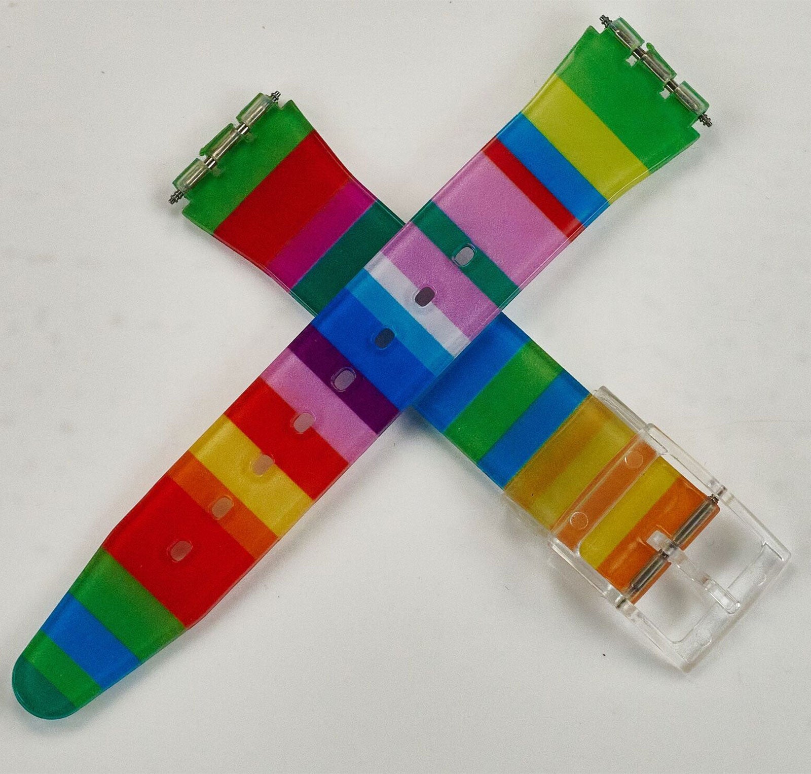 17mm Rainbow Striped Silicone Rubber Swatch Watch Strap Soft Band Replacement